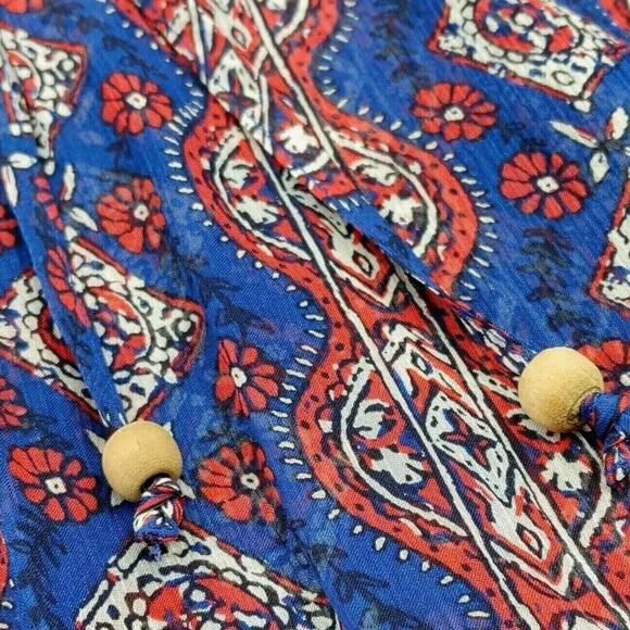 Lucky Brand Peasant Top Womens Medium Blue Sheer Lace Crochet Boho Vibe - Picture 7 of 13